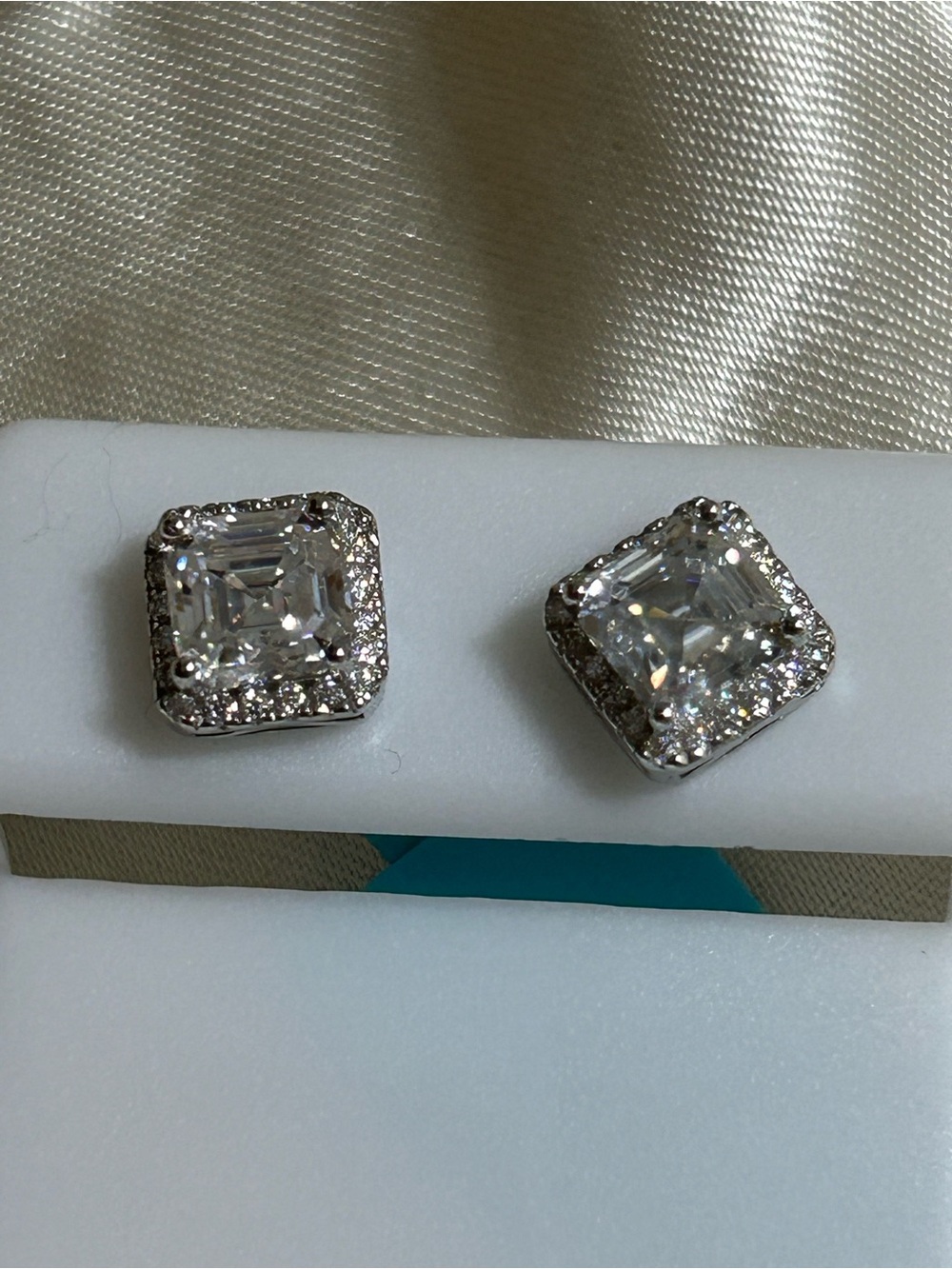 2.69ct Square Ascher Cut Halo Moissanite Stud Earrings Sterling Silver - NWT